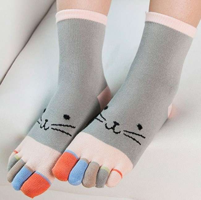 Шкарпетки з пальцями Щаслива Кішка JOKEJOLLY 36-39 Сіро-рожевий
