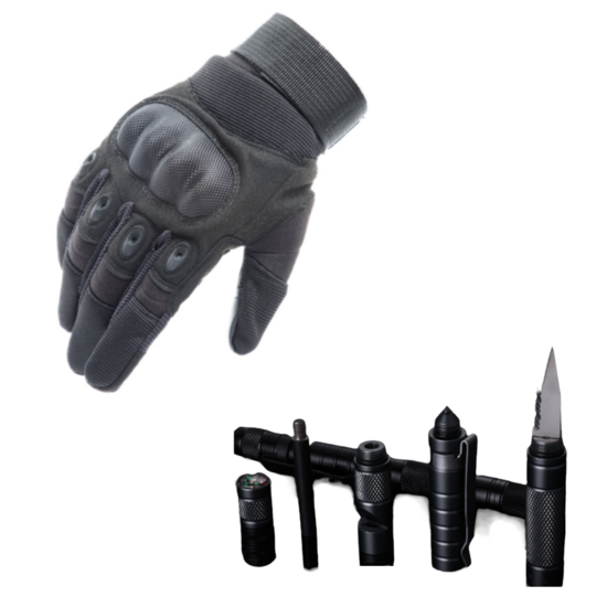 Військові рукавички із захистом кістячок та ручка мультитул з ножем набір