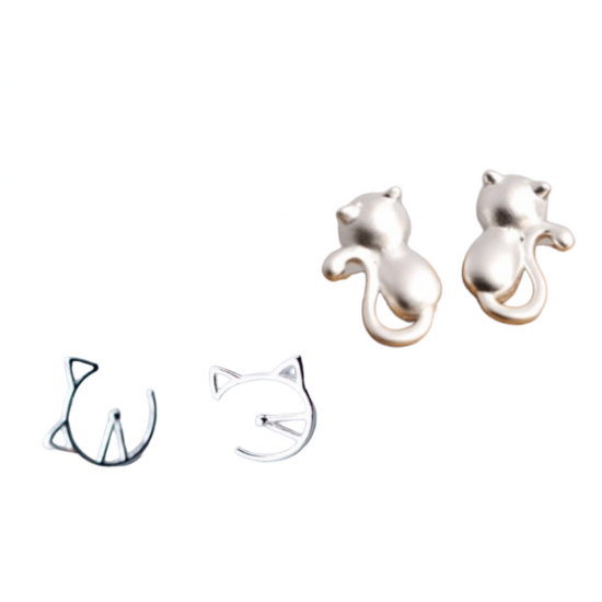 Набір сережки з котами TenJshunzhu сріблястий