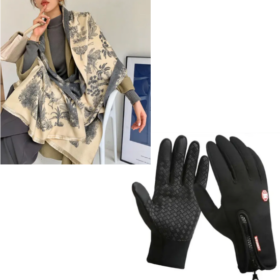 Набір шарф і сенсорні рукавички жіночі зимові Winds Stopper HKXY чорний