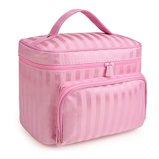 Косметичка дорожня жіноча Рожевий із смужкою Travel bag 22 х 17 х 16 см