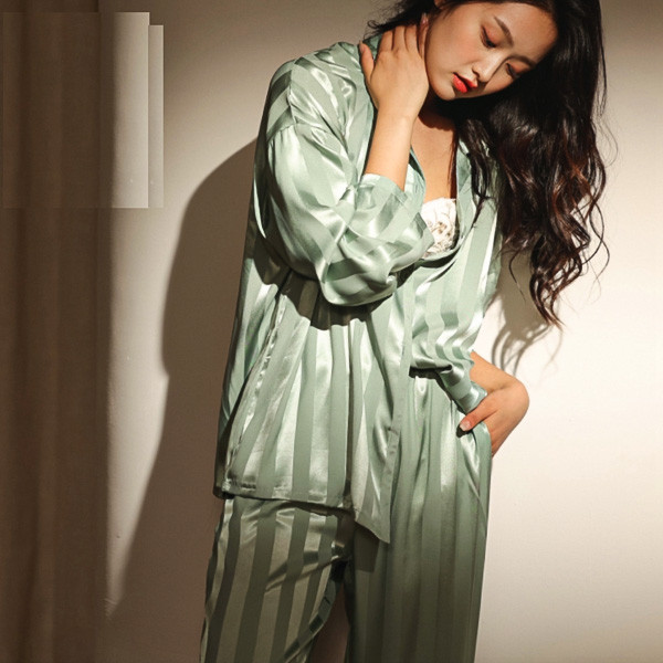 Атласна піжама костюм у смужку Едем JULY’S SONG розмір M 44 оливковий