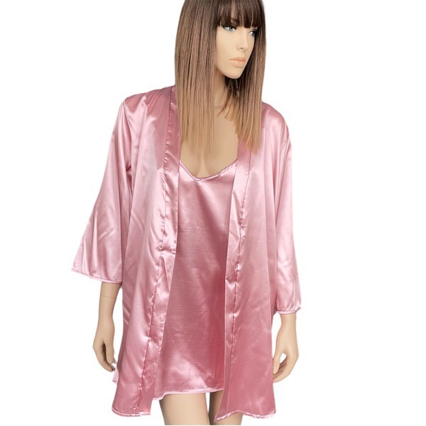 Пеньюар із халатом і стрингами Атлас S Tingmei рожевий