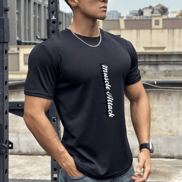 Чорна спортивна футболка M Muscle Attack Gym Ecet чорний