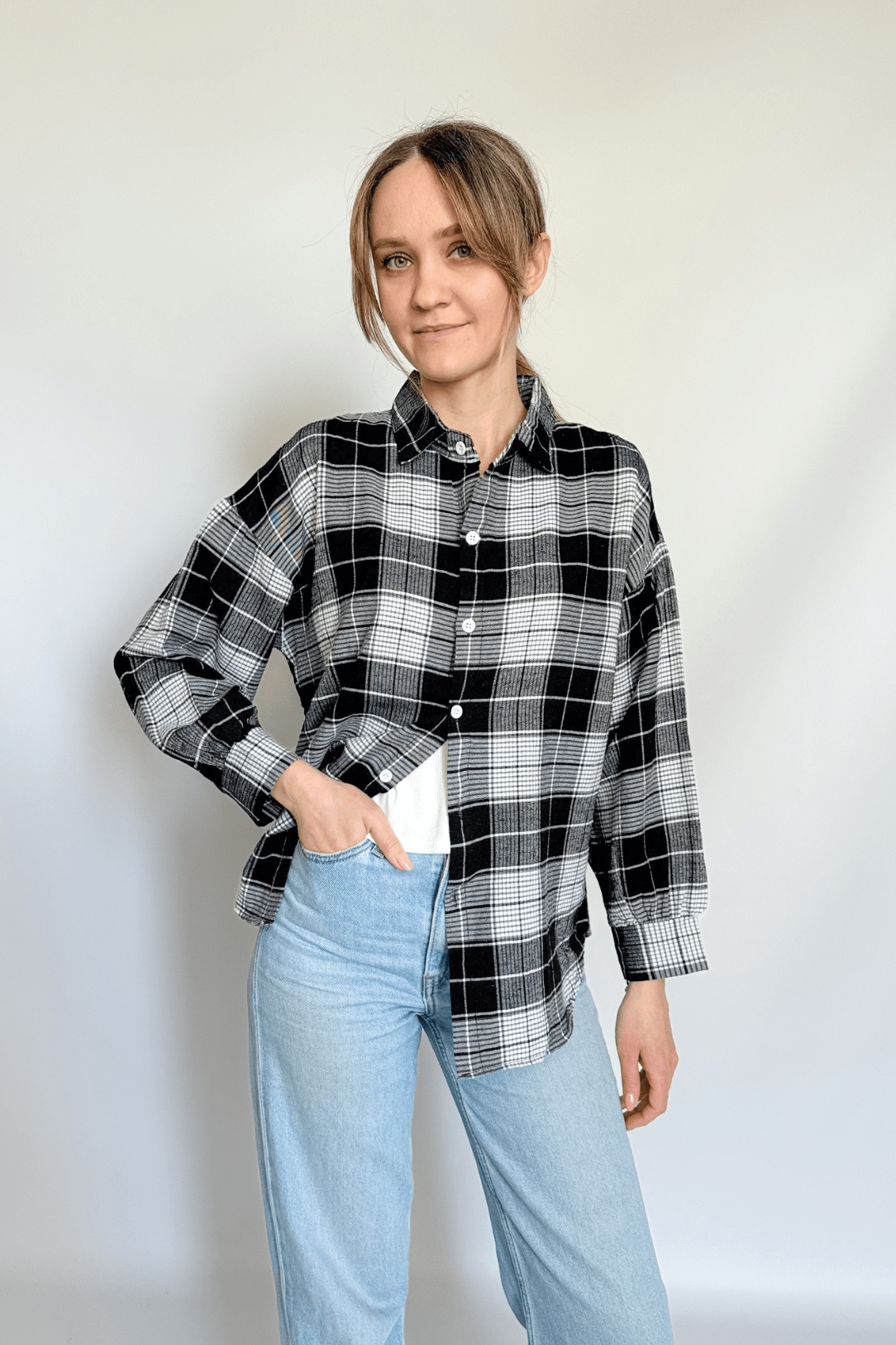 Сорочка в клітинку жіноча oversize Apmi чорний